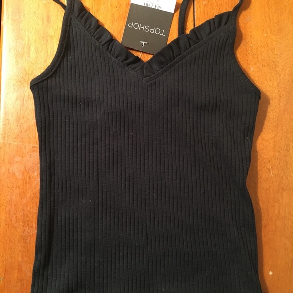 Topshop cropped tank top 2 XS 0 ribbed black cami - Picture 2 of 5